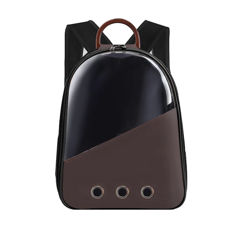 PU Pet Bag Cats And Dogs Outing Carrying Capsule Double Shoulder Backpacks(Model 1 Brown)