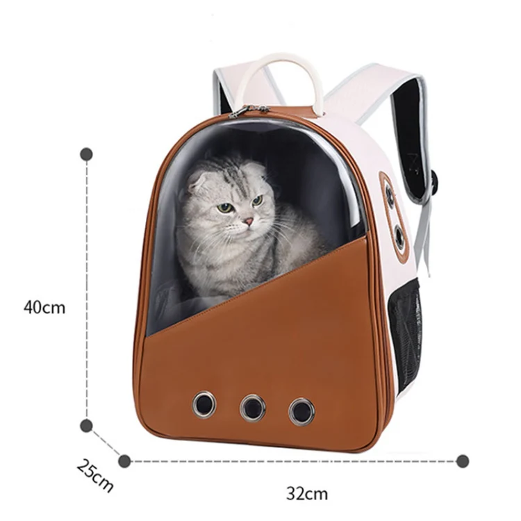 PU Pet Bag Cats And Dogs Outing Carrying Capsule Double Shoulder Backpacks(Model 1 Brown) - Image 3