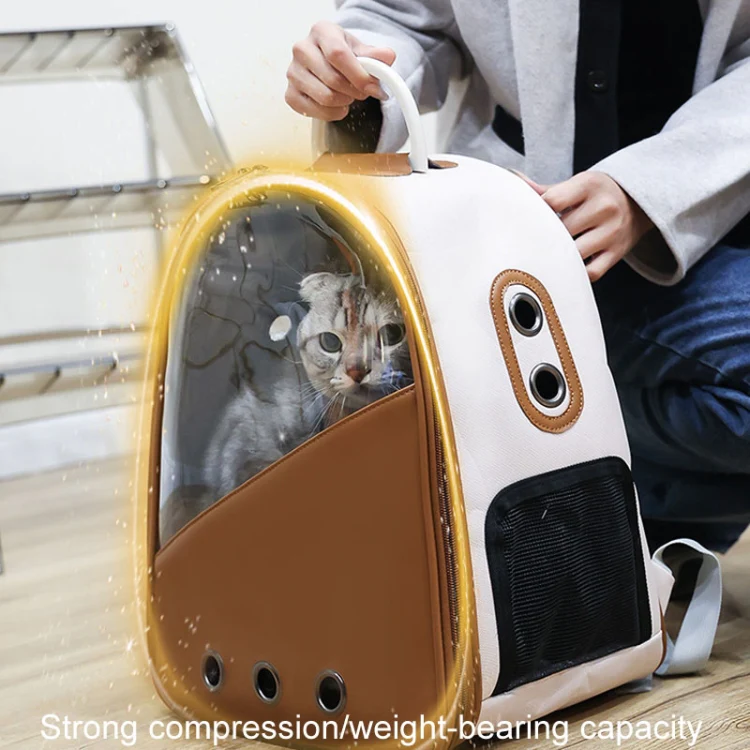 PU Pet Bag Cats And Dogs Outing Carrying Capsule Double Shoulder Backpacks(Model 1 Brown) - Image 6