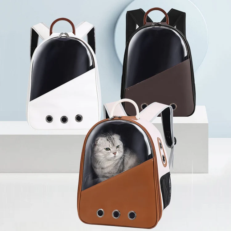 PU Pet Bag Cats And Dogs Outing Carrying Capsule Double Shoulder Backpacks(Model 1 Khaki) - Image 2