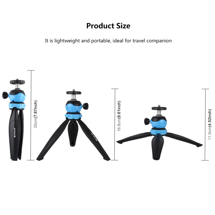 PULUZ 20cm Pocket Plastic Tripod Mount with 360 Degree Ball Head for Smartphones, GoPro, DSLR Cameras(Blue) - Image 3