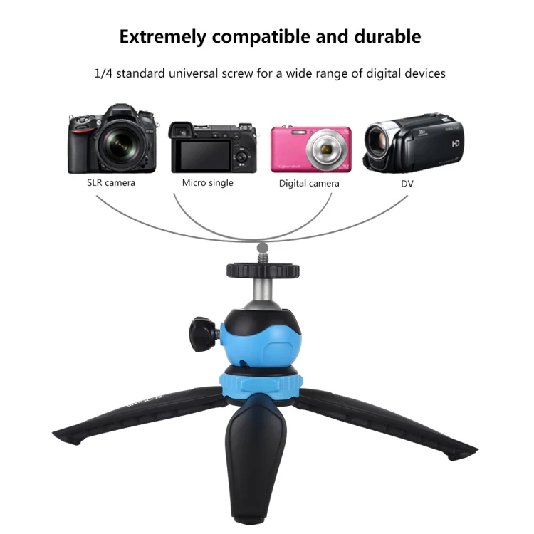 PULUZ 20cm Pocket Plastic Tripod Mount with 360 Degree Ball Head for Smartphones, GoPro, DSLR Cameras(Blue) - Image 5