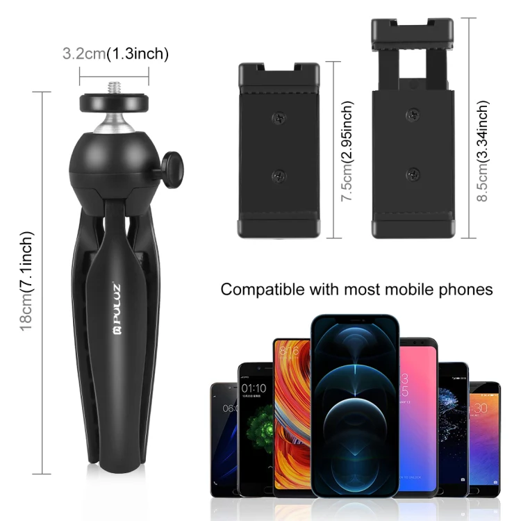 PULUZ Live Broadcast Smartphone Video Light Vlogger Kits with LED Light + Tripod Mount + Phone Clamp Holder(Black) - Image 2