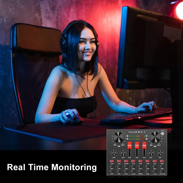 PULUZ Live Broadcasting Sound Card Bluetooth Karaoke Singing Recording Sound Mixer for Mobile Phone / Computer / Laptop / Tablet PC, Chinese Version(Black) - Image 9