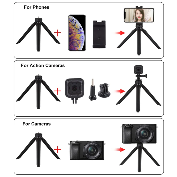 PULUZ Pocket Mini Plastic Tripod Mount with Phone Clamp for Smartphones(Black) - Image 5