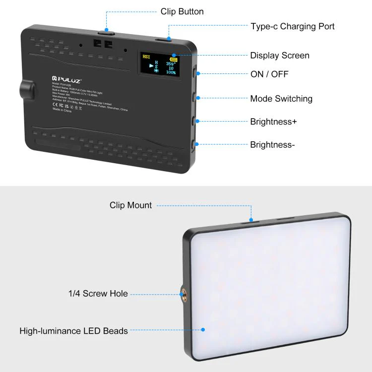 PULUZ Thin Pocket 94 LEDs RGB Full Color Beauty Fill Light Handheld Photography LED Light (Black) - Image 4