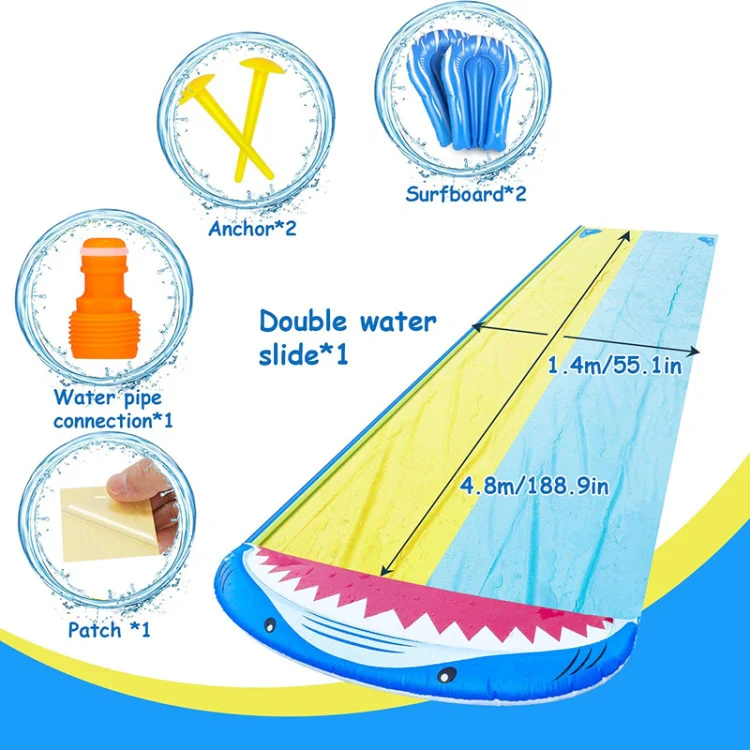 PVC Water Spray Shark Slide Lawn Park Outdoor Water Toys Without Surfboard - Image 2