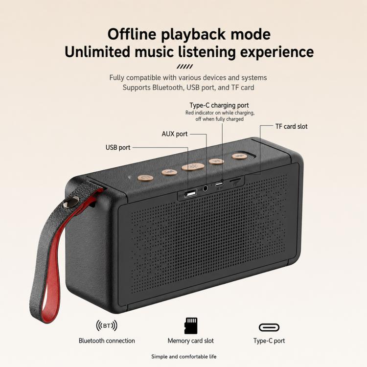 PZ009 PLUS Portable Retro Wireless Bluetooth Speaker(Black) - Image 7
