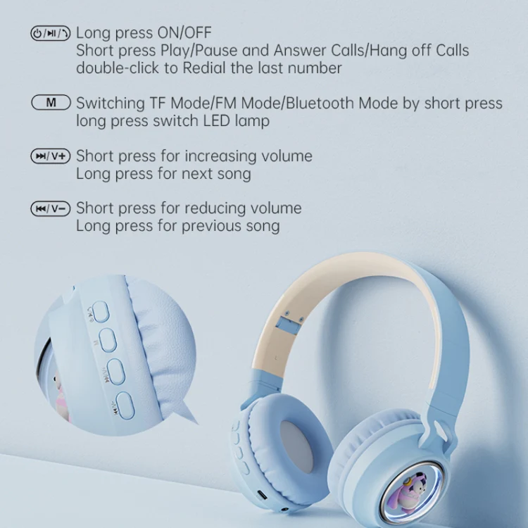 Q1 Headphones Monster Kids Over-Ear Bluetooth Earphones(Blue) - Image 6