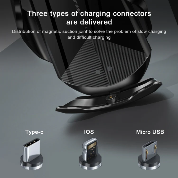 Q2 15W Universal Rotation Infrared Induction Magnetic Car Wireless Charging Mobile Phone Holder with Micro USB + 8 Pin + Type-C / USB-C Magnetic Connector(Silver) - Image 13
