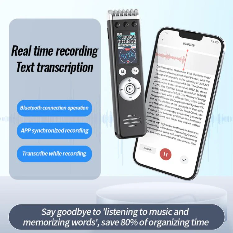 Q88A 1.14-inch Screen Multi-function HD Smart Voice Recorder Support AIREC-APP, Memory:8GB(Black) - Image 5