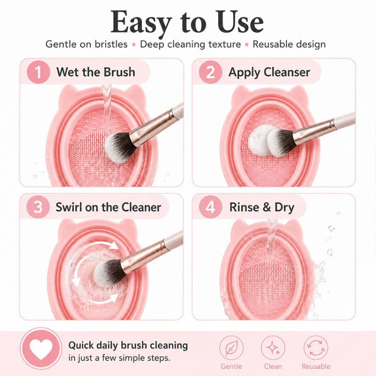 Rabbit Ear Makeup Tool Foldable Silicone Cleaning Bowl(Pink) - Image 5
