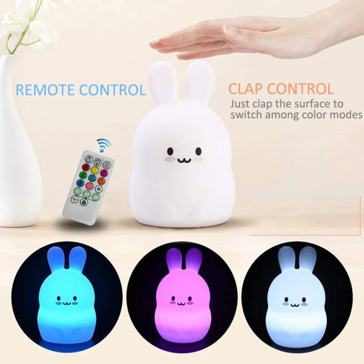Rabbit Silicone Pat Night Light Children Gift Color Changing Lamp, Specification: Charging - Image 5