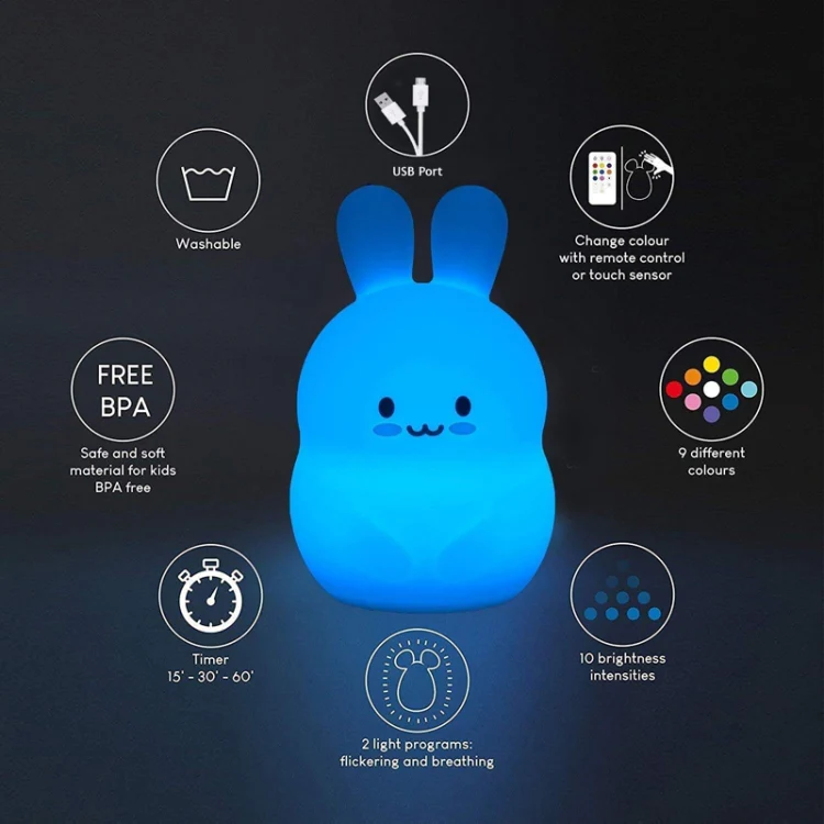 Rabbit Silicone Pat Night Light Children Gift Color Changing Lamp, Specification: No Battery - Image 7