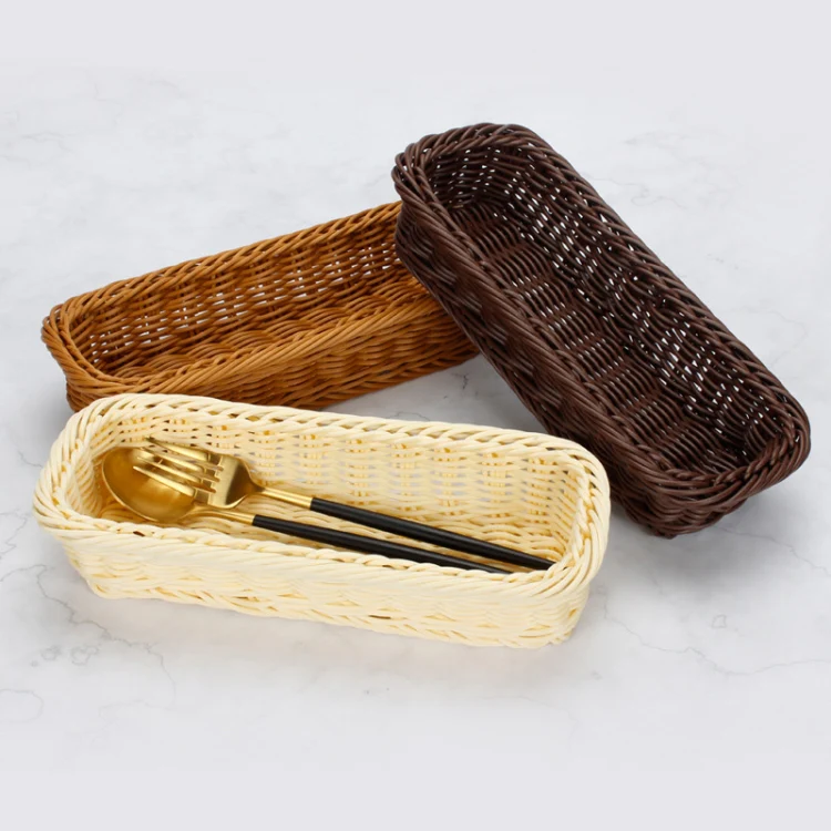 Rattan Woven Basket Cutlery & Fork Storage Basket(Dark Brown) - Image 6