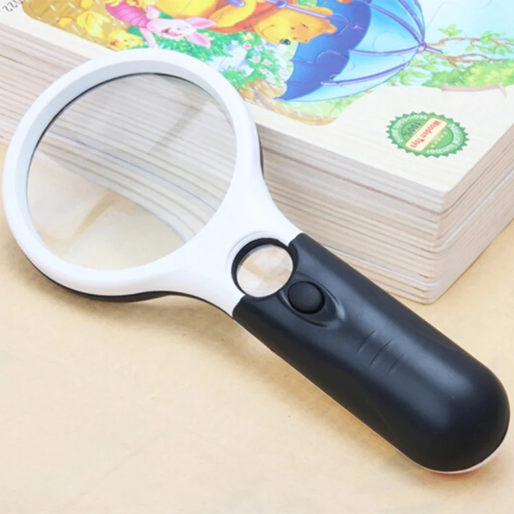 Reading Visual Magnifier with 3 LED Light, Mini Portable 3-45X Handheld Reading Visual Magnifier with 3 LED Light(White) - Image 2