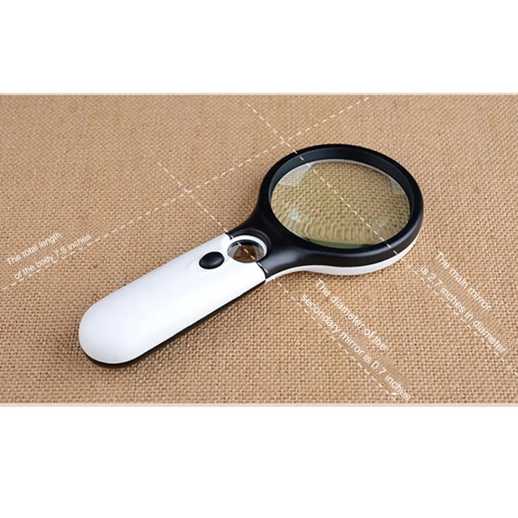 Reading Visual Magnifier with 3 LED Light, Mini Portable 3-45X Handheld Reading Visual Magnifier with 3 LED Light(White) - Image 6