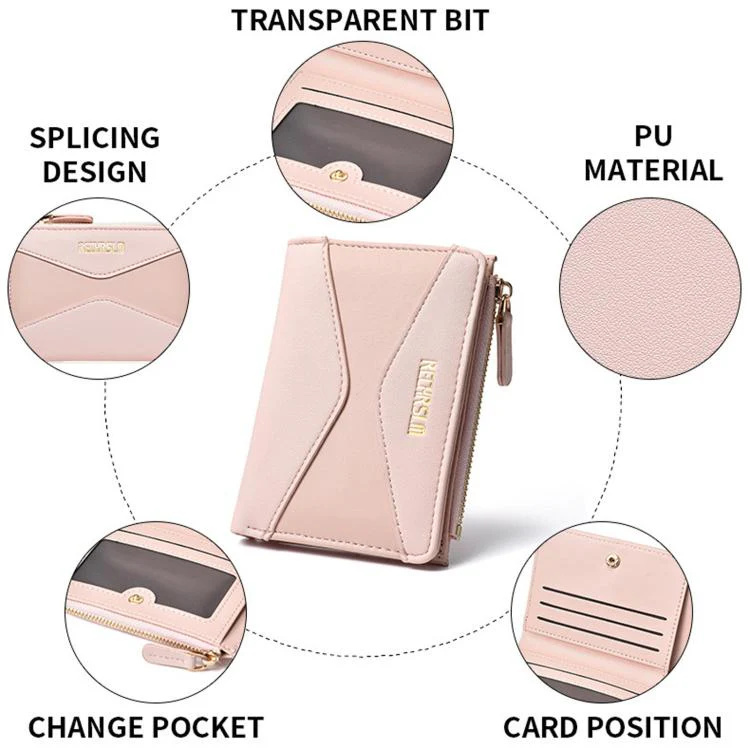 RECHRSLM 6614-2 Color Block Short Women Wallet Simple 2-Fold Student Card Holder(Grey) - Image 4
