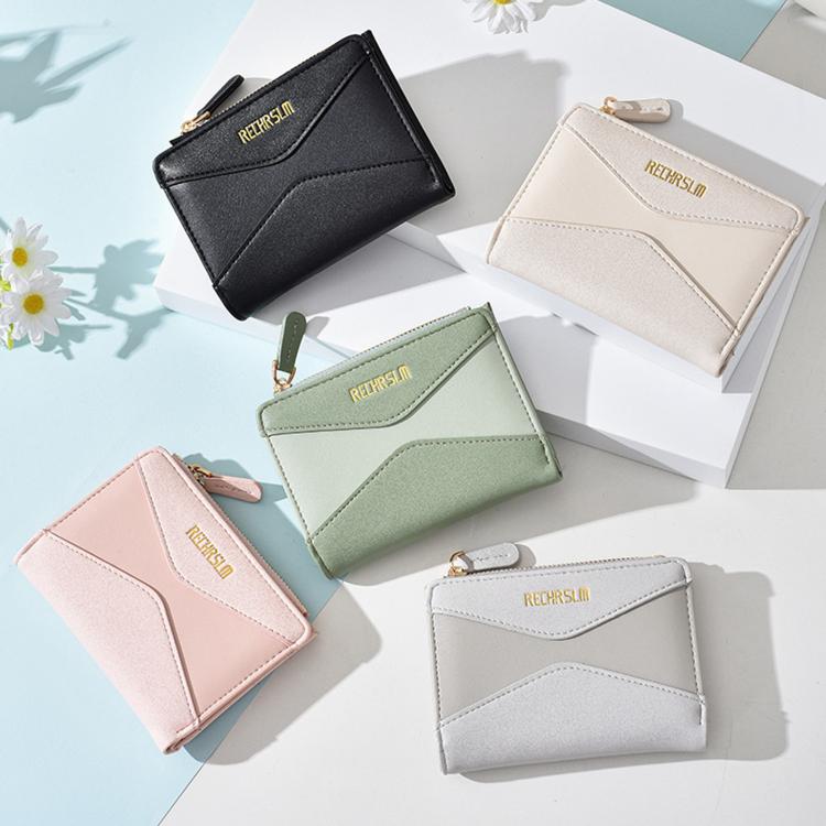 RECHRSLM 6614-2 Color Block Short Women Wallet Simple 2-Fold Student Card Holder(White) - Image 2