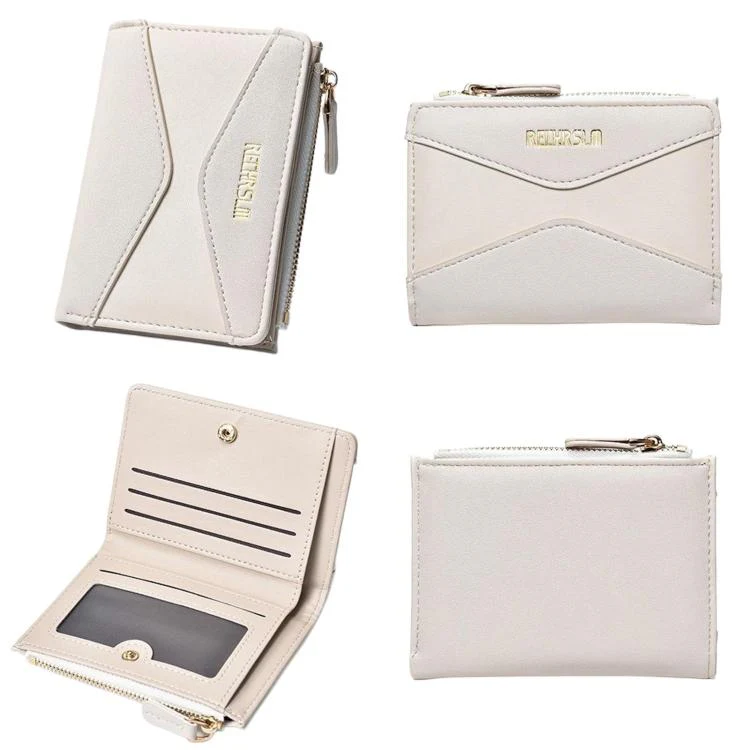 RECHRSLM 6614-2 Color Block Short Women Wallet Simple 2-Fold Student Card Holder(White) - Image 5