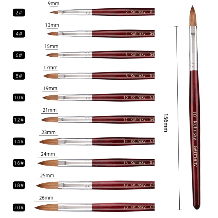 Red Wood Handle Kolinsky Hair Nail Art Brush No. 4 - Image 3