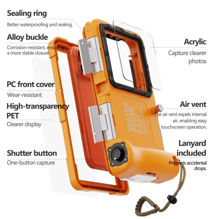 RedPepper Gen 2 Underwater Housing Plus 15m Diving Waterproof Cover, Suitable For 6.1-6.9 inch(Orange Black) - Image 3