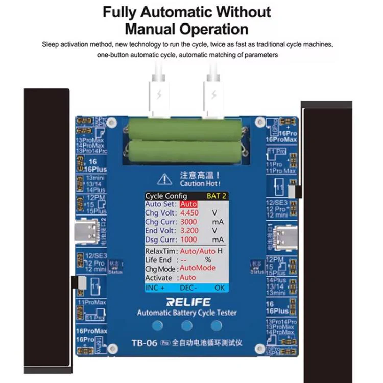 RELIFE TB-06 Pro  For IPhone 11-16 Series Fully Automatic Battery Cycle Tester With Dual-Channel Independent Battery Cycle Charging, EU Plug - Image 3