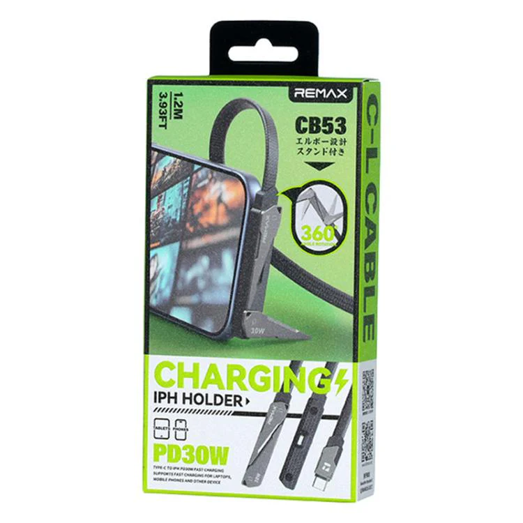 REMAX CB53 1.2m PD30W Type-C to 8 Pin Phone Holder Braided Fast Charging Data Cable(Black) - Image 2