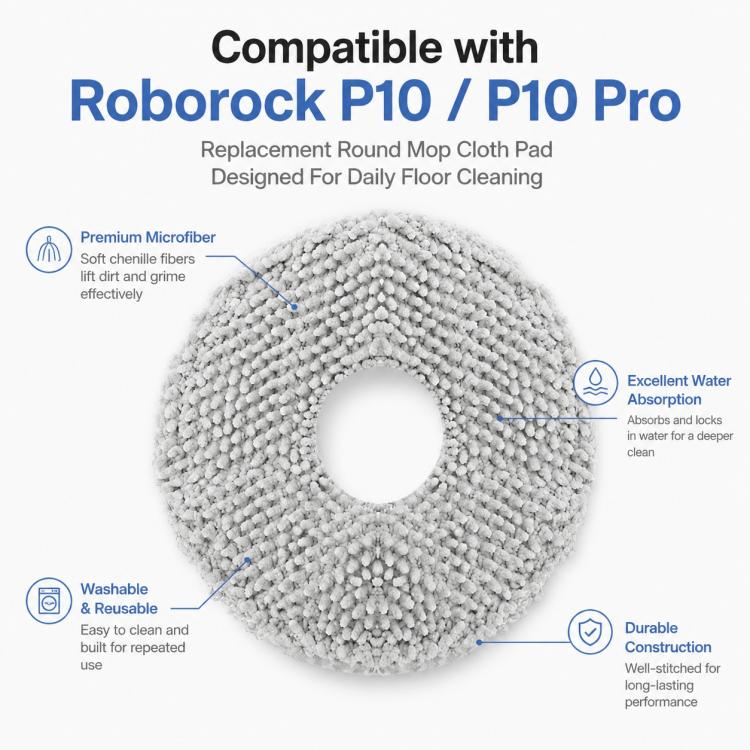 Replacement Accessories for Roborock P10 / P10 Pro Robot Vacuum Cleaner, Specification:Light Gray Mop Pad - Image 2