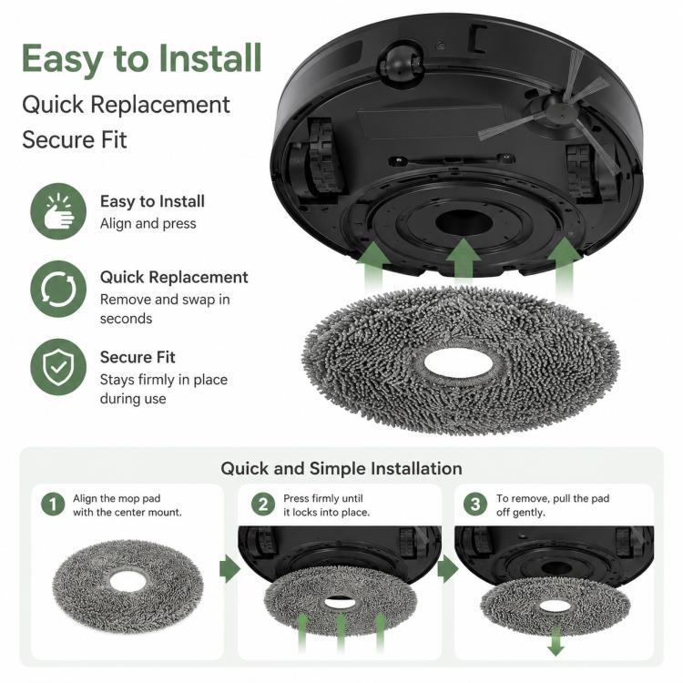 Replacement Accessories for Xiaomi Mijia M40 Robot Vacuum Cleaner, Specification:Dark Gray Mop Pad - Image 6