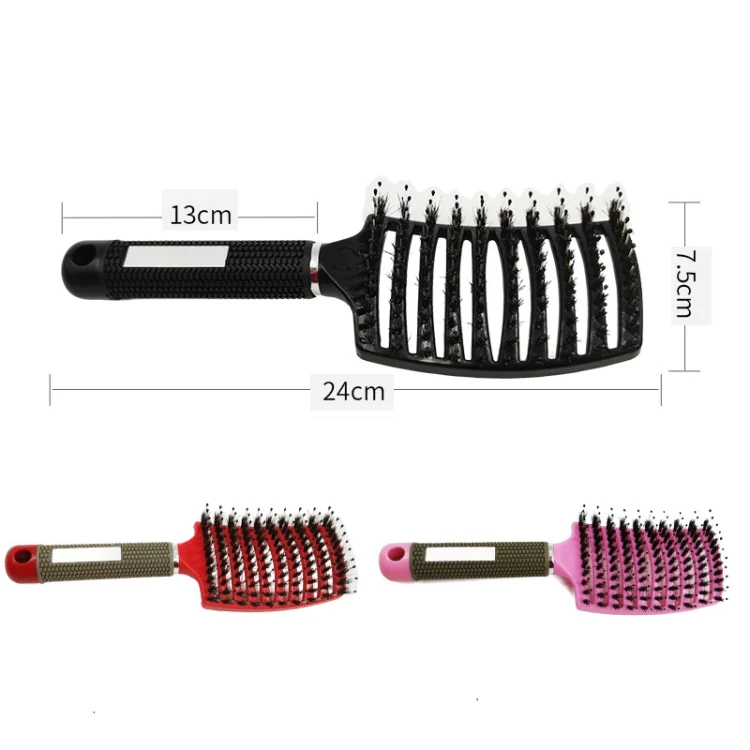 Retro Boar Bristles Hairdressing Big Curved Comb Curly Hair Massage Comb(Pink) - Image 3