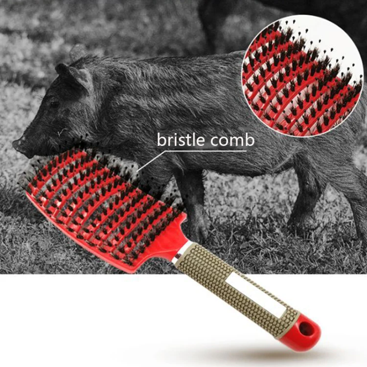 Retro Boar Bristles Hairdressing Big Curved Comb Curly Hair Massage Comb(Pink) - Image 6