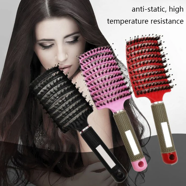 Retro Boar Bristles Hairdressing Big Curved Comb Curly Hair Massage Comb(Pink) - Image 7