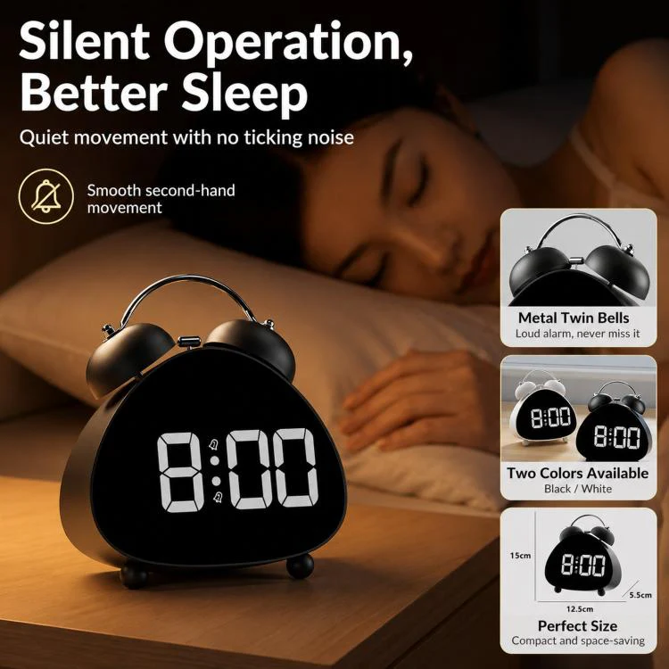 Retro Twin Bell Digital Alarm Clock Super Loud Mechanical Bell-Ringing LED Desk Clock With Backlight(HL-8898 Black+Blue) - Image 4