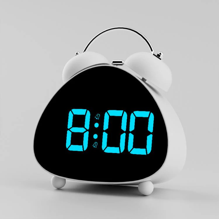 Retro Twin Bell Digital Alarm Clock Super Loud Mechanical Bell-Ringing LED Desk Clock With Backlight(HL-8898 White+Blue)