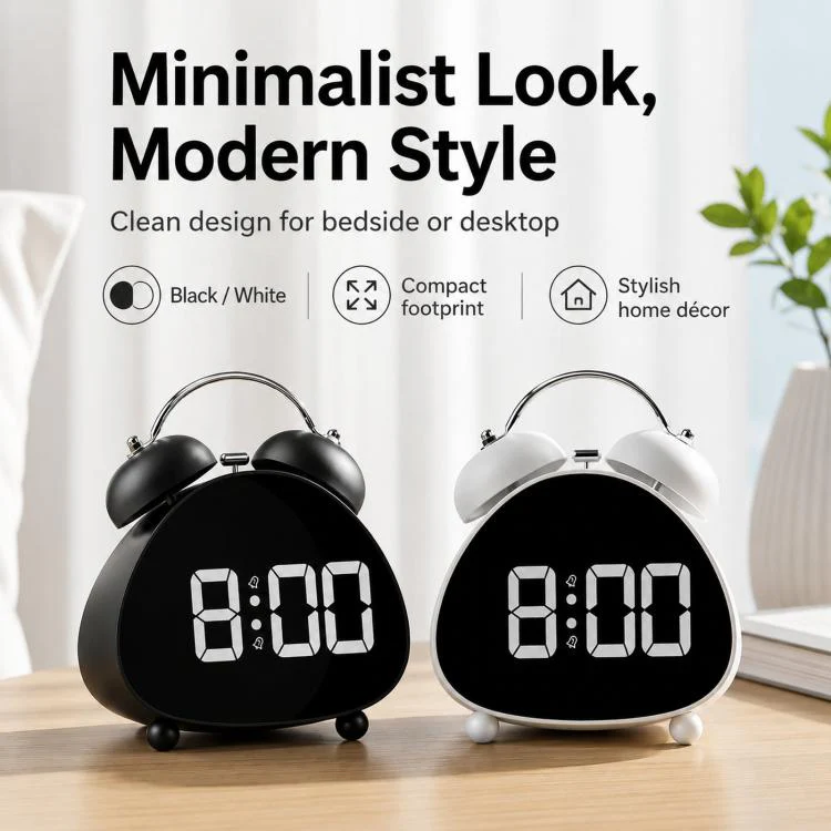 Retro Twin Bell Digital Alarm Clock Super Loud Mechanical Bell-Ringing LED Desk Clock With Backlight(HL-8898 White+Blue) - Image 2