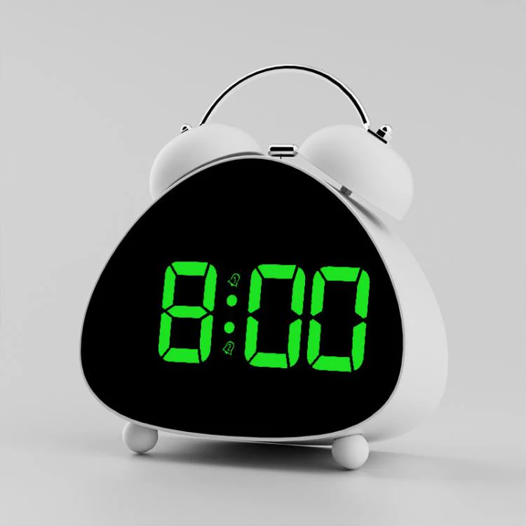 Retro Twin Bell Digital Alarm Clock Super Loud Mechanical Bell-Ringing LED Desk Clock With Backlight(HL-8898 White+Green)