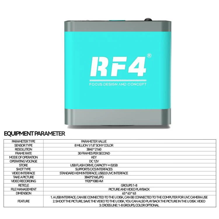 RF4 RF-4KC7 Large-Field 4K HD High-Resolution Adjustable Camera for Trinocular Stereo Microscope(Blue) - Image 3