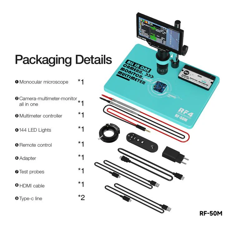 RF4 RF-50M 7-50X PCB Welding Repair HD Digital Microscope Provides Multimeter Function(Blue) - Image 5
