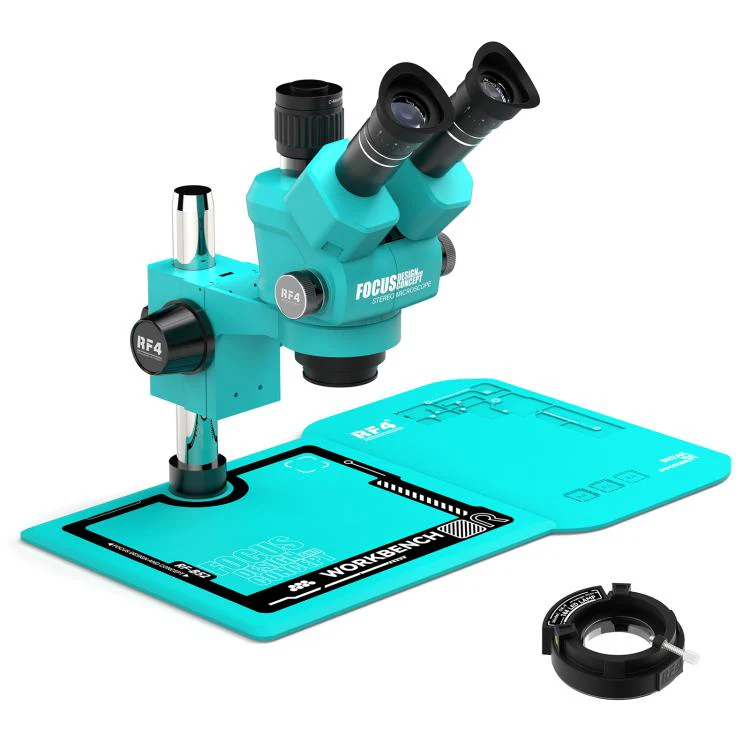 RF4 RF-55PM-B52 6.5-55X Synchronous Zoom Trinocular Stereo Microscope(Blue)