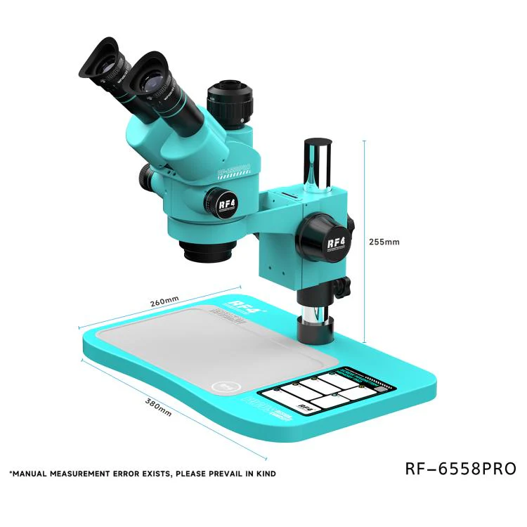 RF4 RF-6558Pro 6.5-58X Trinocular Stereo Microscope with Big Base, Silicone Pad, Screw Pad(Blue) - Image 5