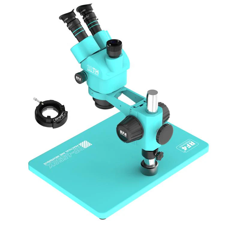RF4 RF-6558X 6.5-58X Synchronous Zoom Trinocular Stereo Microscope with Aluminum Alloy Big Base(Blue) - Image 5