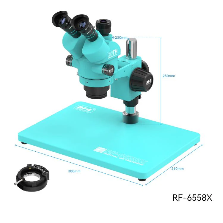 RF4 RF-6558X 6.5-58X Synchronous Zoom Trinocular Stereo Microscope with Aluminum Alloy Big Base(Blue) - Image 6