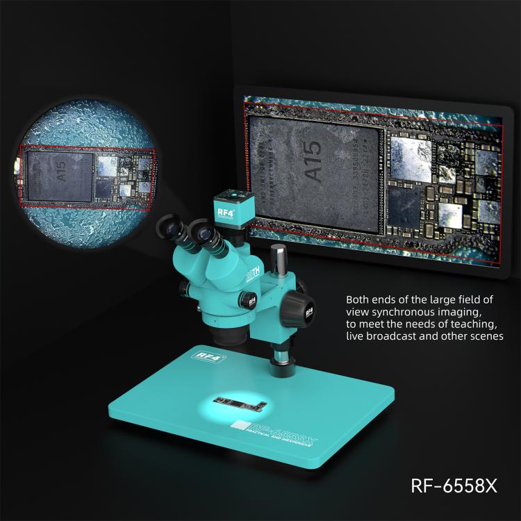 RF4 RF-6558X 6.5-58X Synchronous Zoom Trinocular Stereo Microscope with Aluminum Alloy Big Base(Blue) - Image 7