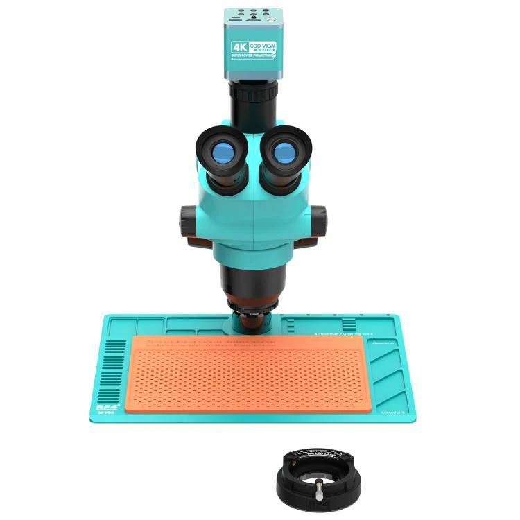 RF4 RF-6565-PO4-4K 6.5X-65X Trinocular Stereo Zoom Microscope with  with 4K Ultra HD Camera & PO4 Base(Blue) - Image 3