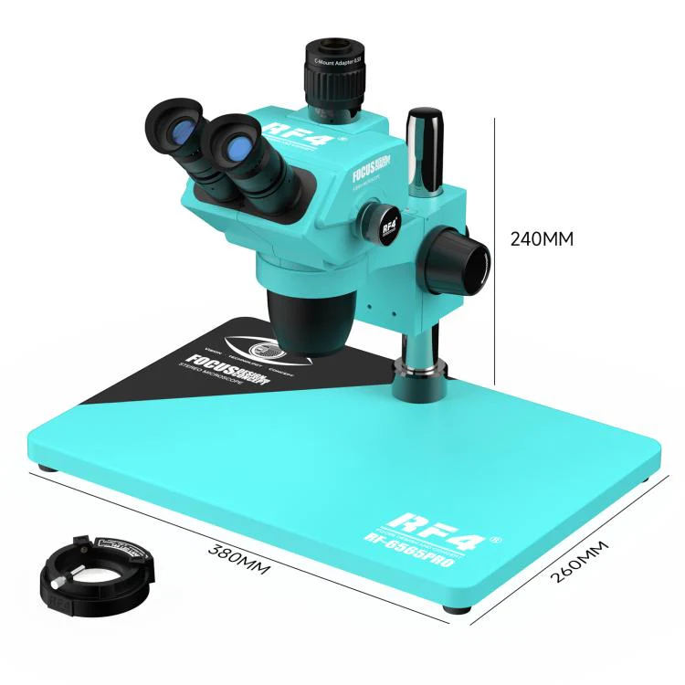 RF4 RF-6565Pro 6.5-65X Synchronous Zoom Trinocular Stereo Microscope with Aluminum Alloy Base(Blue) - Image 12