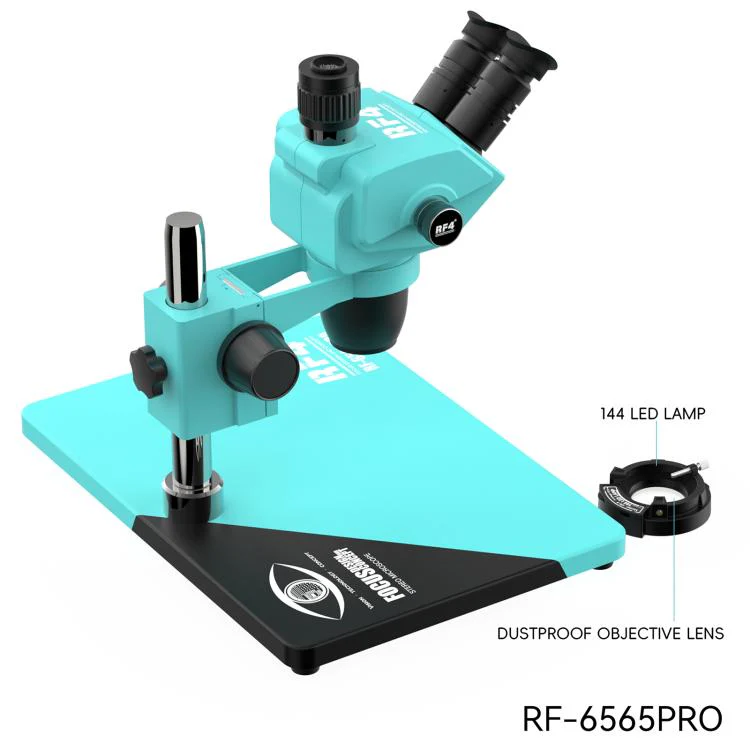 RF4 RF-6565Pro 6.5-65X Synchronous Zoom Trinocular Stereo Microscope with Aluminum Alloy Base(Blue) - Image 2