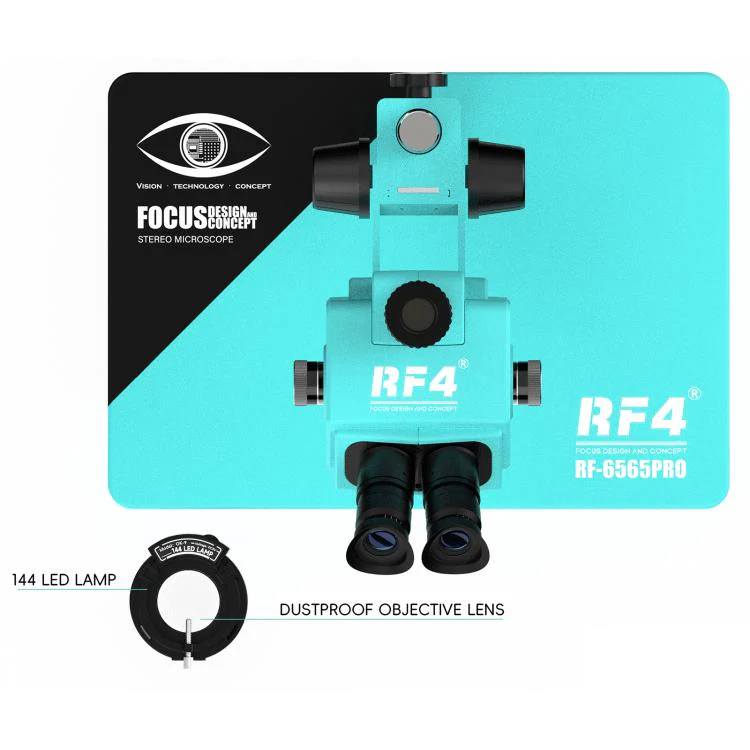 RF4 RF-6565Pro 6.5-65X Synchronous Zoom Trinocular Stereo Microscope with Aluminum Alloy Base(Blue) - Image 3