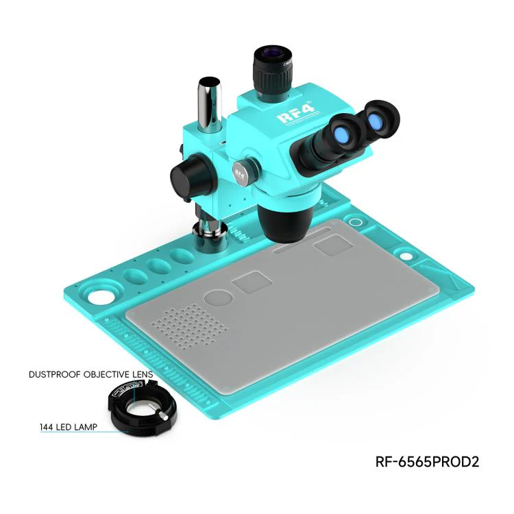 RF4 RF-6565Pro D2 6.5-65X Synchronous Zoom Trinocular Stereo Microscope with RF-D2 Aluminum Alloy Base(Blue) - Image 2