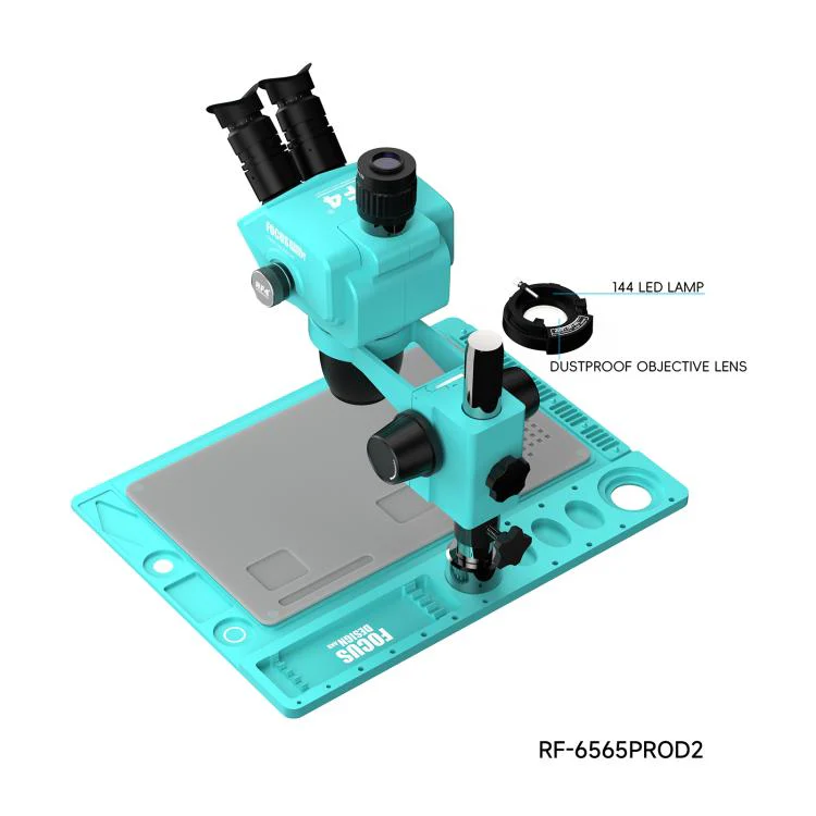 RF4 RF-6565Pro D2 6.5-65X Synchronous Zoom Trinocular Stereo Microscope with RF-D2 Aluminum Alloy Base(Blue) - Image 3